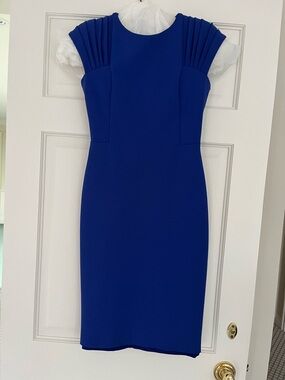 Versace Cobalt Blue Pleated Cap-Sleeve Dress